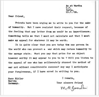List Mahatmy Ghandiego do jego "drogiego przyjaciela" Adolfa