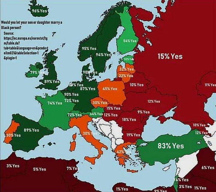 Akceptacji dla małżeństw międzyrasowych w Europie i okolicy