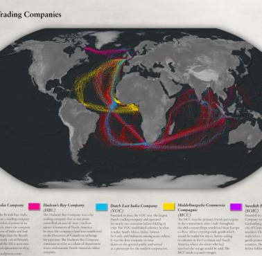 Europejskie kompanie handlowe i główne trasy w latach 1740-1855