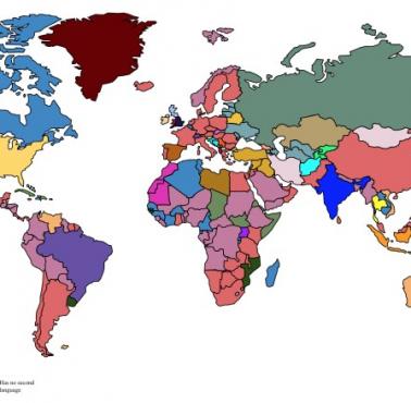 Najpopularniejszy drugi język w poszczególnych krajach świata, czerwiec 2020