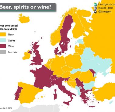 Najczęściej spożywany rodzaj alkoholu w Europie, 2018
