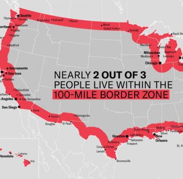 Około 65% populacji Stanów Zjednoczonych, czyli prawie 2 na 3 Amerykanów, mieszka na czerwonej linii, znanej jako „100 mil Zone”