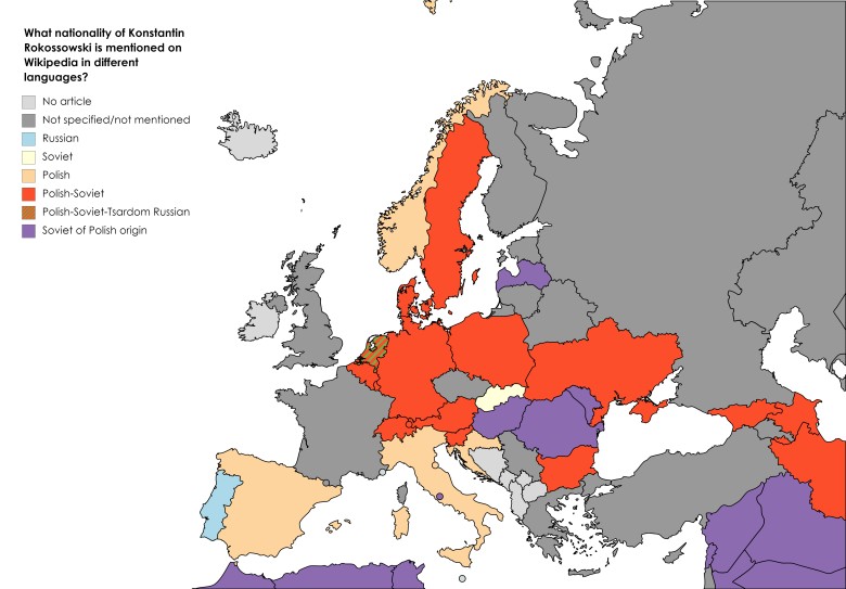 Narodowość Konstantego Rokossowskiego w poszczególnych krajach Europy wg. lokalnej wikipedii