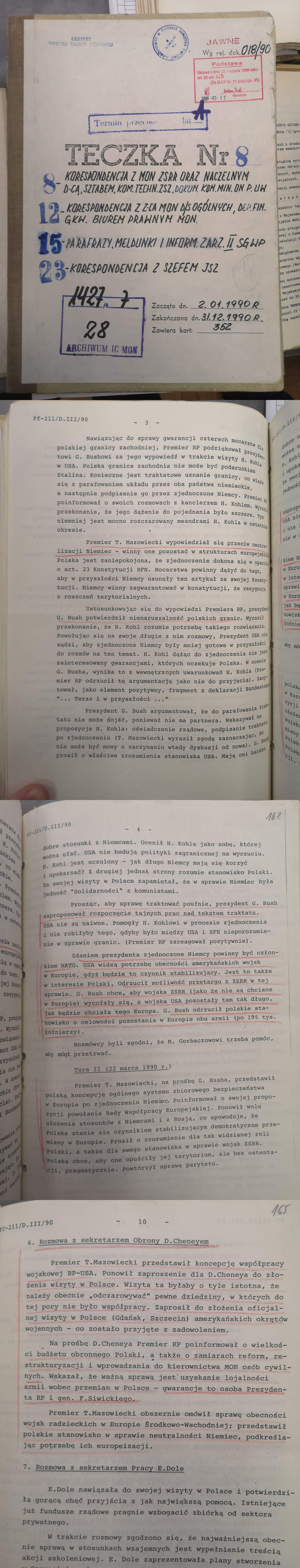 Notatka informacyjna dotycząca oficjalnej wizyty premiera Tadeusza Mazowieckiego w USA, 20-26 luty 1990 r.