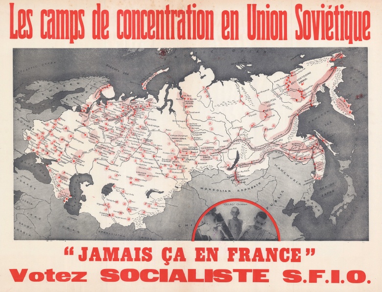 Mapa Francuskiej Partii Socjalistycznej z 1951 r. przedstawiająca gułagi w Związku Radzieckim