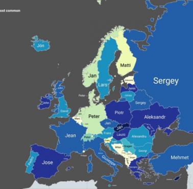 Najczęstsze imiona męskie i żeńskie w Europie w całej populacji (nie tylko noworodków)