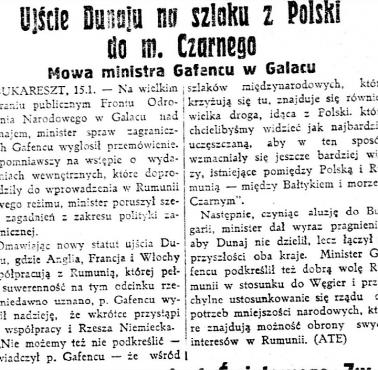 Geopolityka: Gafencu o Dunaju, 1939