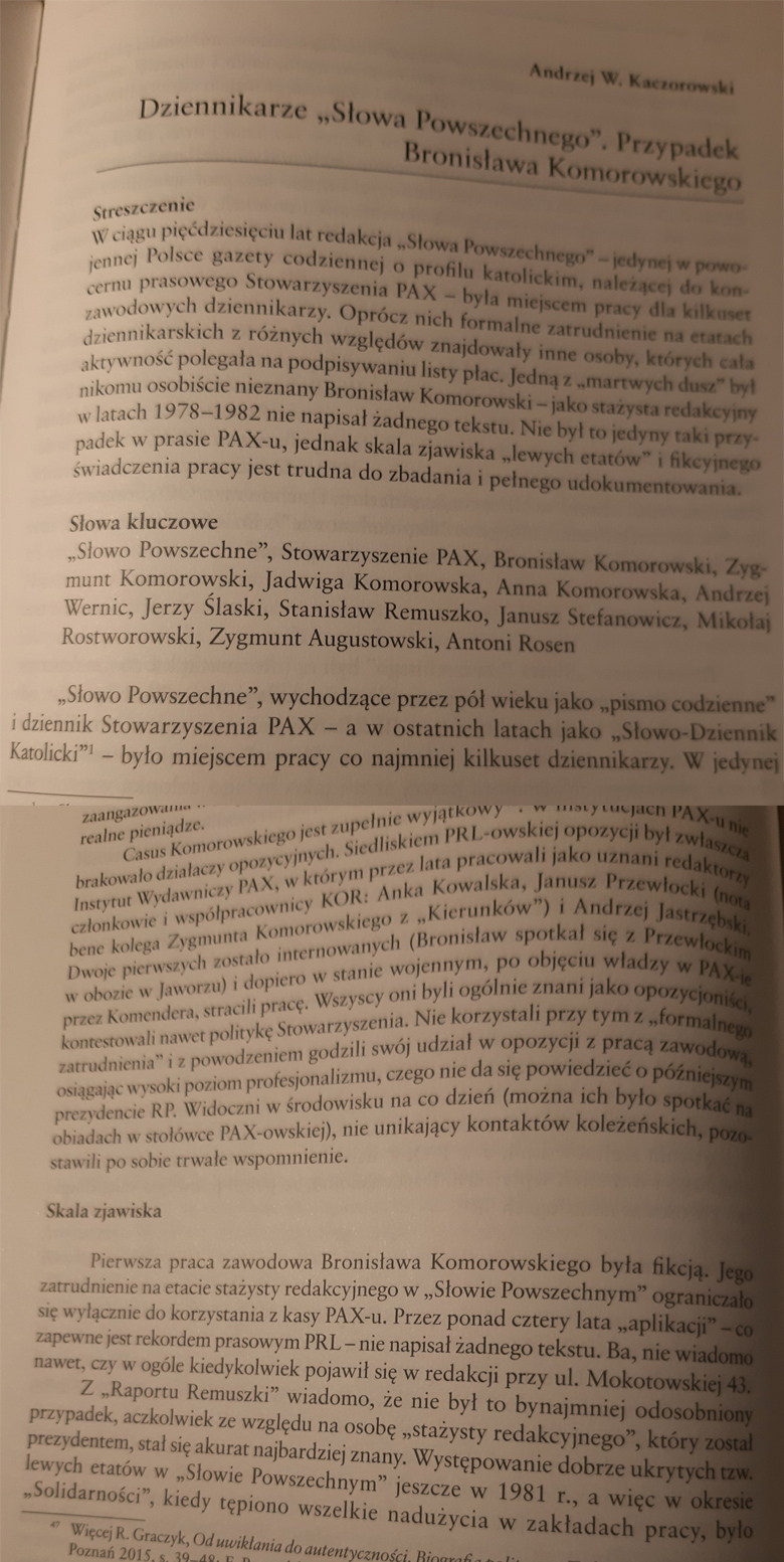 Fikcyjny etat Bronisława Komorowskiego w gazecie paxowskiej Słowo Powszechne w latach 80-tych