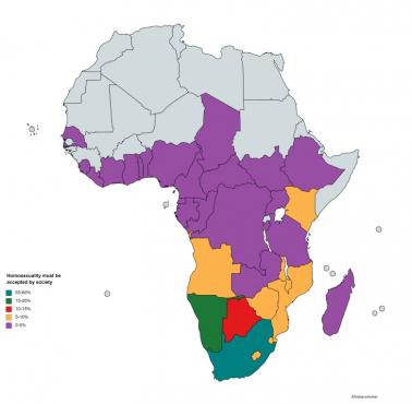 Procent osób w Afryce, która uważa, że homoseksualizm musi być akceptowany, 2020