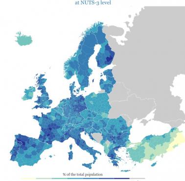 Odsetek ludności w wieku powyżej 65 lat w Europie, 2019