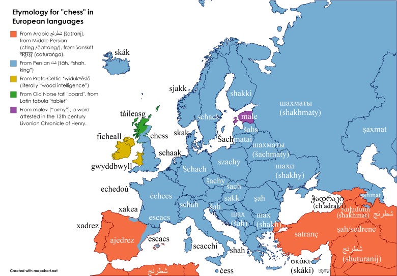Etymologia słowa szachy w Europie