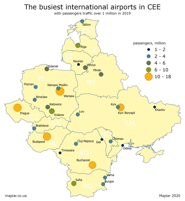 Największe lotniska w Europie Środkowo-Wschodniej, 2019