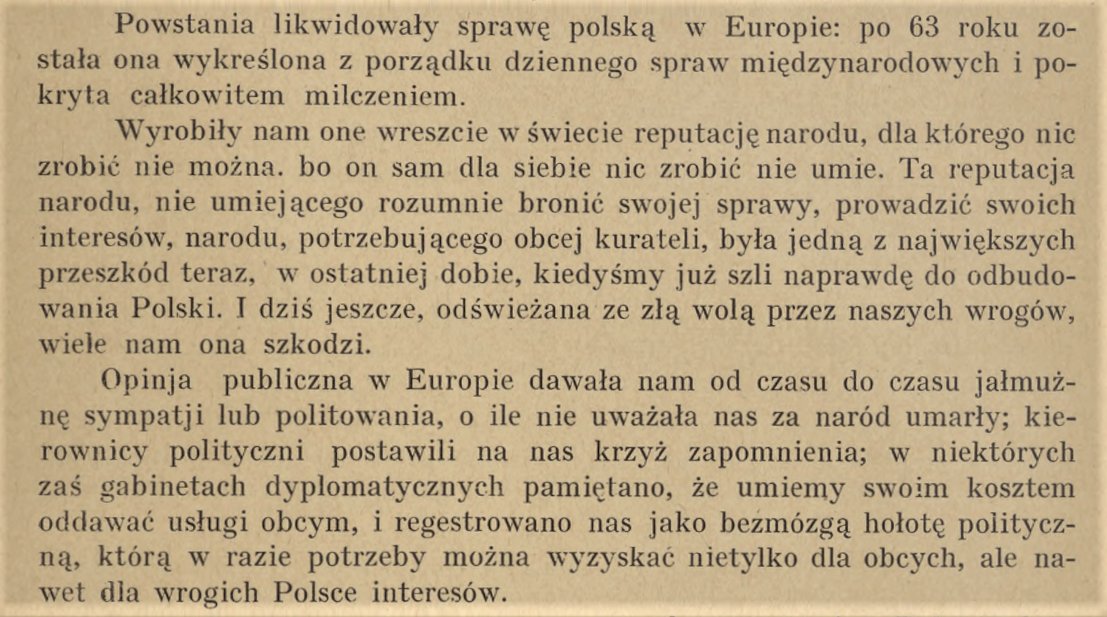 Dmowski o owocach powstań styczniowego. Pytanie, czy Dmowski po 1905 roku miałby o czym rozmawiać z Rosjanami