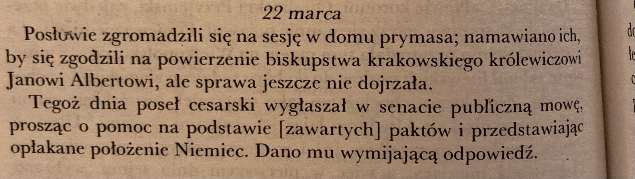 Obrady Sejmu i Senatu RP Obojga Narodów w dniu 22 marca 1632 r. na które przybył z prośbą poseł cesarza z Niemiec