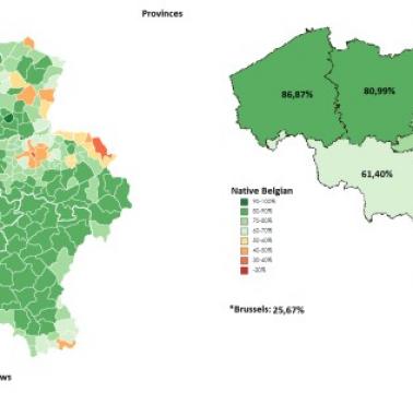 Rdzenni Belgowie jako procent całkowitej populacji, 2020