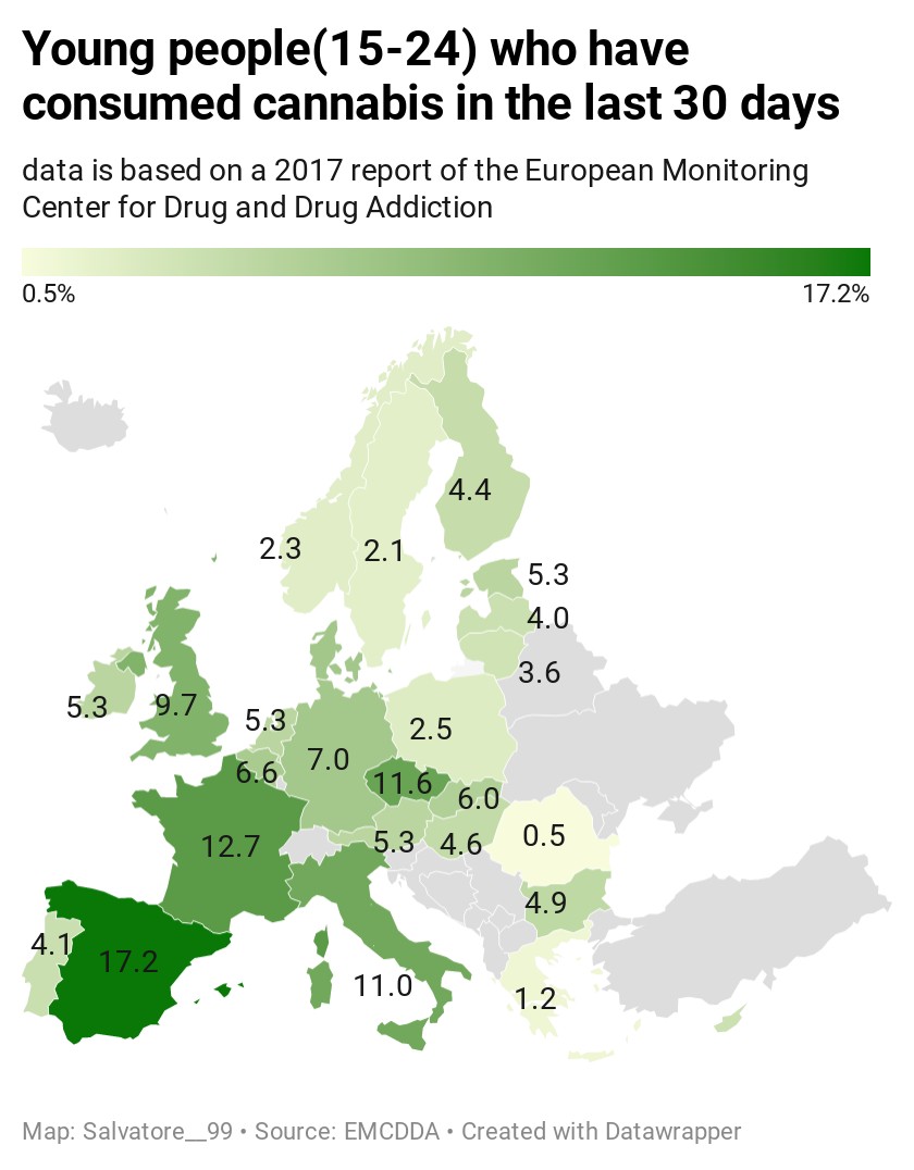 Uzależnienie od marihuany młodych ludzi w Europie, 2017