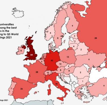 Liczba uniwersytetów w kraju wśród 1000 najlepszych uniwersytetów na świecie według QS World University Rankings 2021