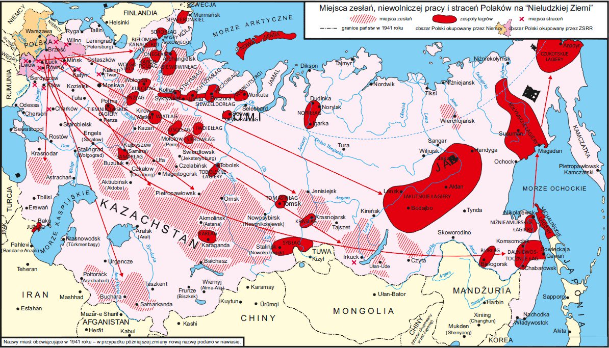 Miejsca zesłań (de facto ludobójstwo) Polaków 1939-1941