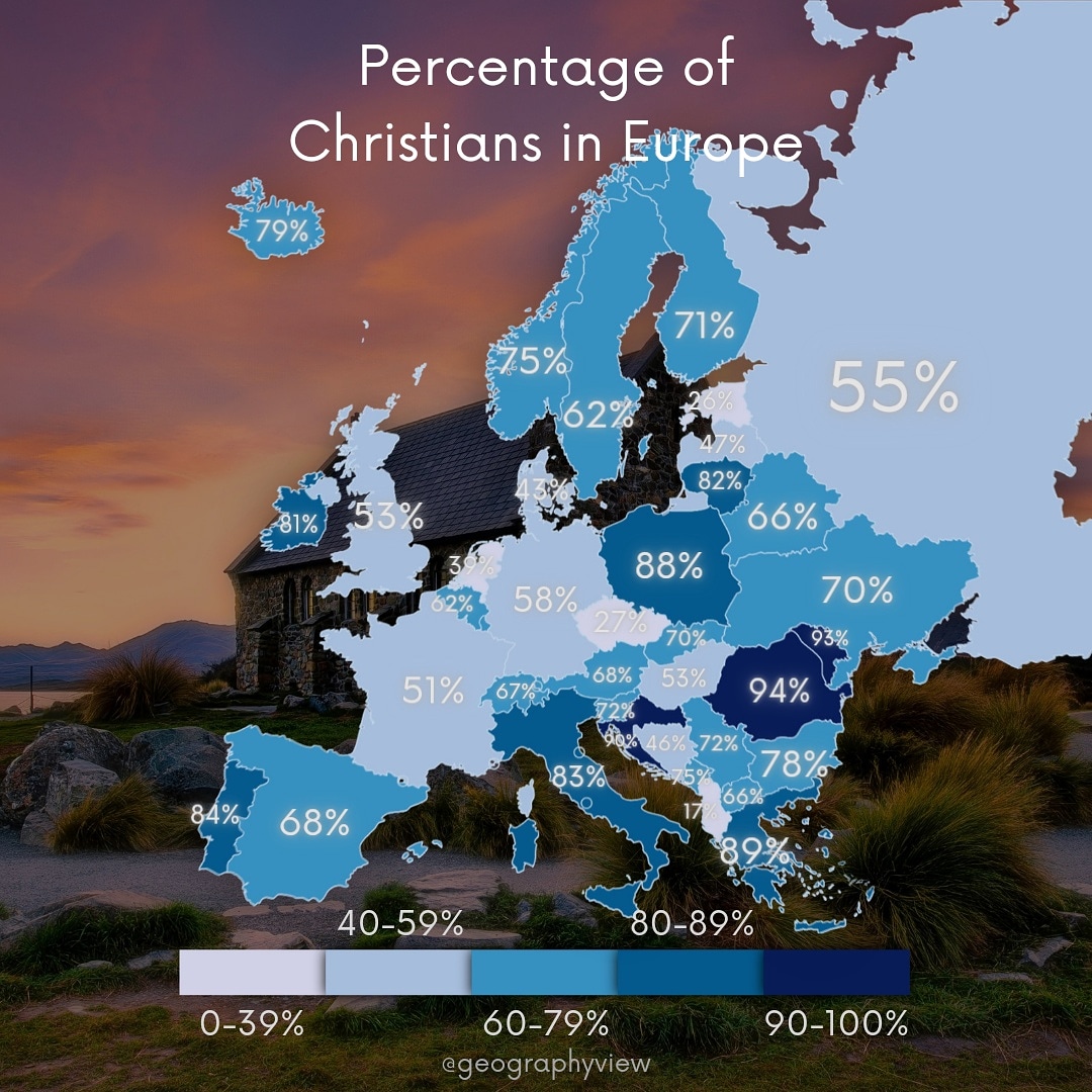 Odsetek chrześcijan w Europie