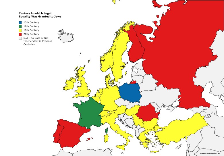 Kiedy Żydzi osiągnęli pełnię praw w poszczególnych państwach Europy