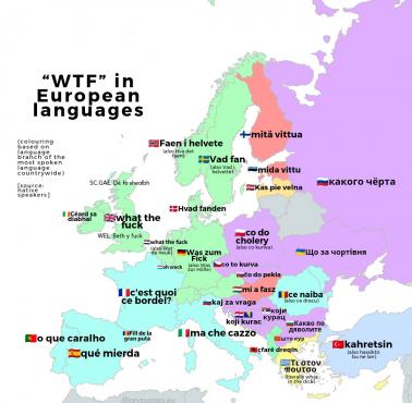 Słowo "WTF" (co do cholery) w różnych europejskich językach