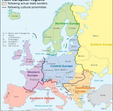 Geopolityka: Niemiecki podział Europy - Europa Zachodnia, Środkowa (Centralna), Wschodnia. Widać rozgraniczenie wpływów z Rosją