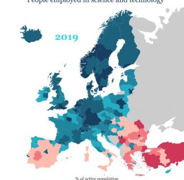 Osoby zatrudnione w nauce i technice w Europie, 2019