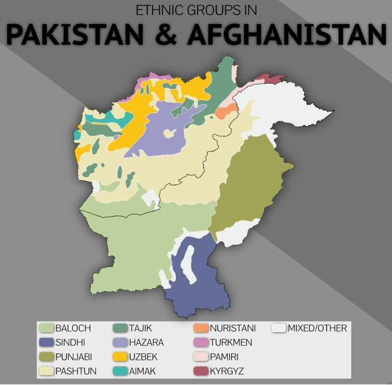Mapa etniczna Pakistanu i Afganistanu