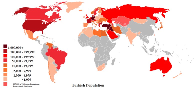 Populacja Turków w każdym kraju na świecie