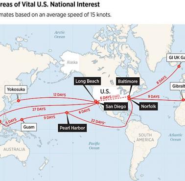 Geopolityka: Ile czasu potrzebuje marynarka wojenna USA, aby dotrzeć do różnych miejsc na świecie?