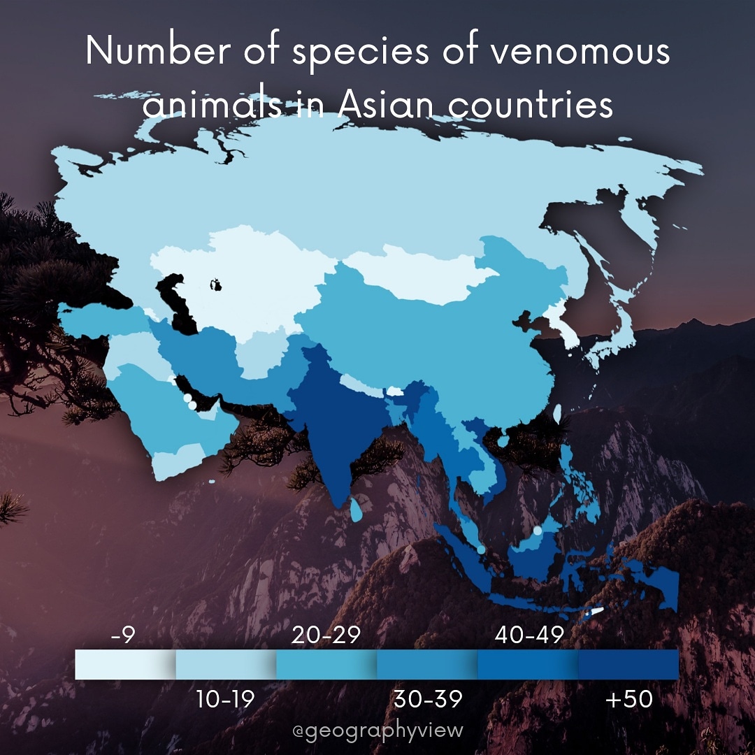 Liczba gatunków jadowitych zwierząt w krajach azjatyckich
