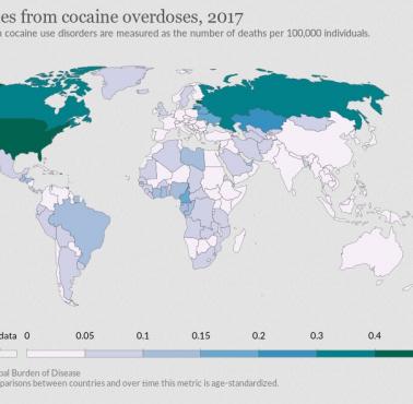 Wskaźniki śmiertelności z powodu przedawkowania kokainy, 2017