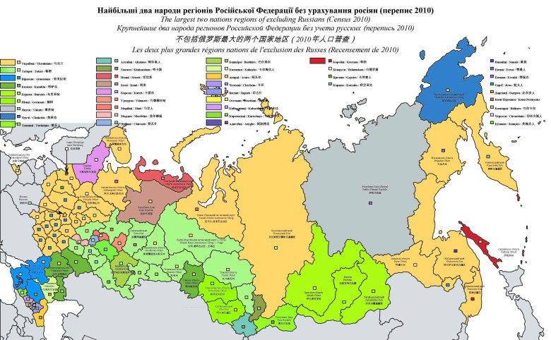 Dwie największe mniejszości etniczne (z wyłączeniem Rosjan) w każdym rosyjskim podmiocie federalnym