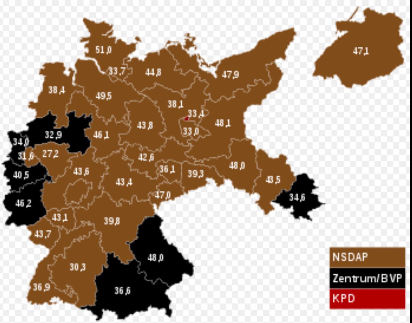 Procent głosów oddanych na NSDAP w 1933 roku