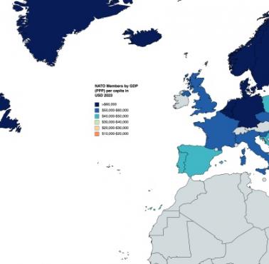 Członkowie NATO według PKB (PPP) na mieszkańca w USD w 2023 r.