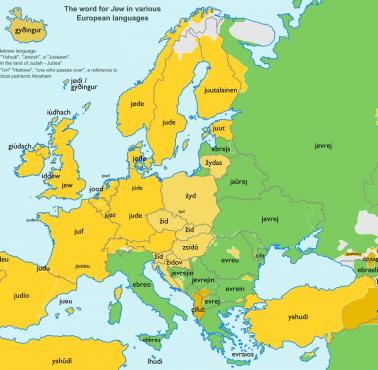 Słowo "Żyd" w różnych europejskich językach (wraz z etymologią)