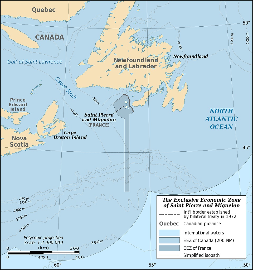 Wyłączna strefa ekonomiczna francuskich wysp Saint-Pierre i Miquelon (EEZ - Exclusive Economic Zones)