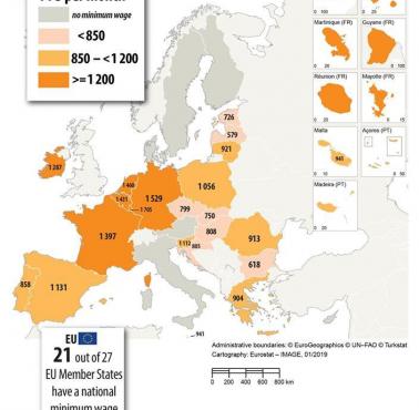 Płace minimalne UE w sile nabywczej - styczeń 2020, Eurostat