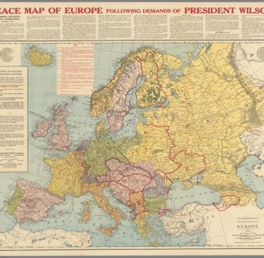 "Mapa pokoju Europy według prezydenta Wilsona" Rand McNally & Co., 1918