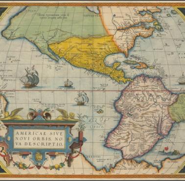 Mapa obu Ameryk - Americae Sive Novi Orbis, Nova Descriptio z 1572 roku