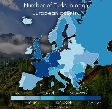 Liczba Turków w każdym kraju europejskim