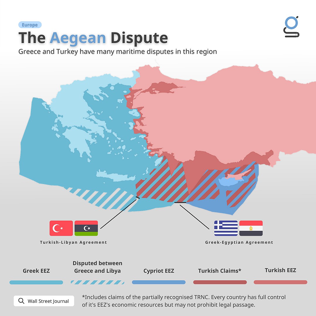 Spór o Morze Egejskie, tureckie i greckie, turecko libijskie, grecko egipskie ... roszczenia