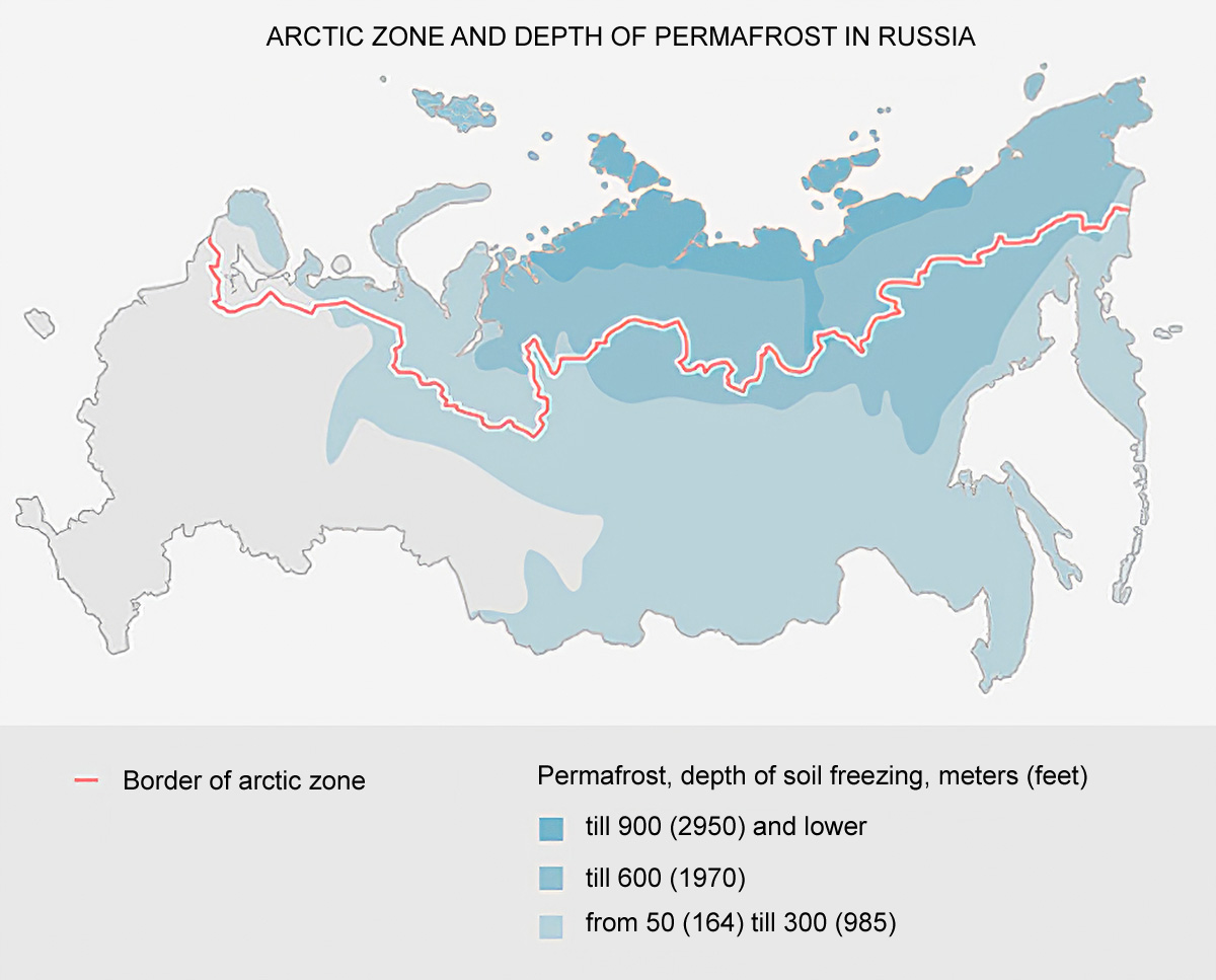 Strefa arktyczna i zasięg wiecznej zmarzliny Rosji