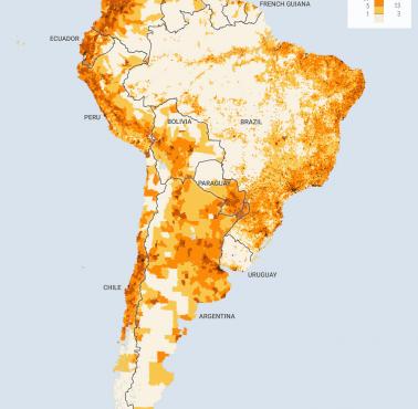 Gęstość zaludnienia Ameryki Południowej, 2015