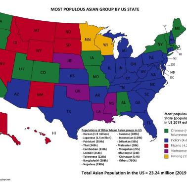 Największa mniejszość azjatycka według stanu USA