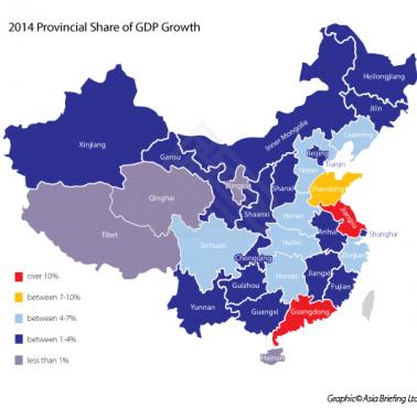 Udział poszczególnych chińskich prowincji w PKB Chin w 2014 roku