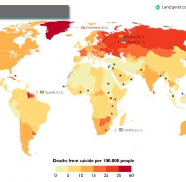 Wskaźniki samobójstw na świecie i gdzie jest uważany za przestępstwo, 2019