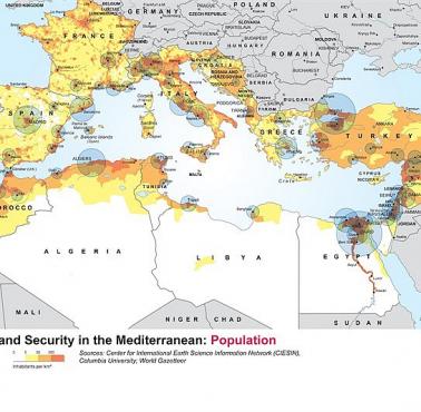 Gęstość zaludnienia wokół Morza Śródziemnego