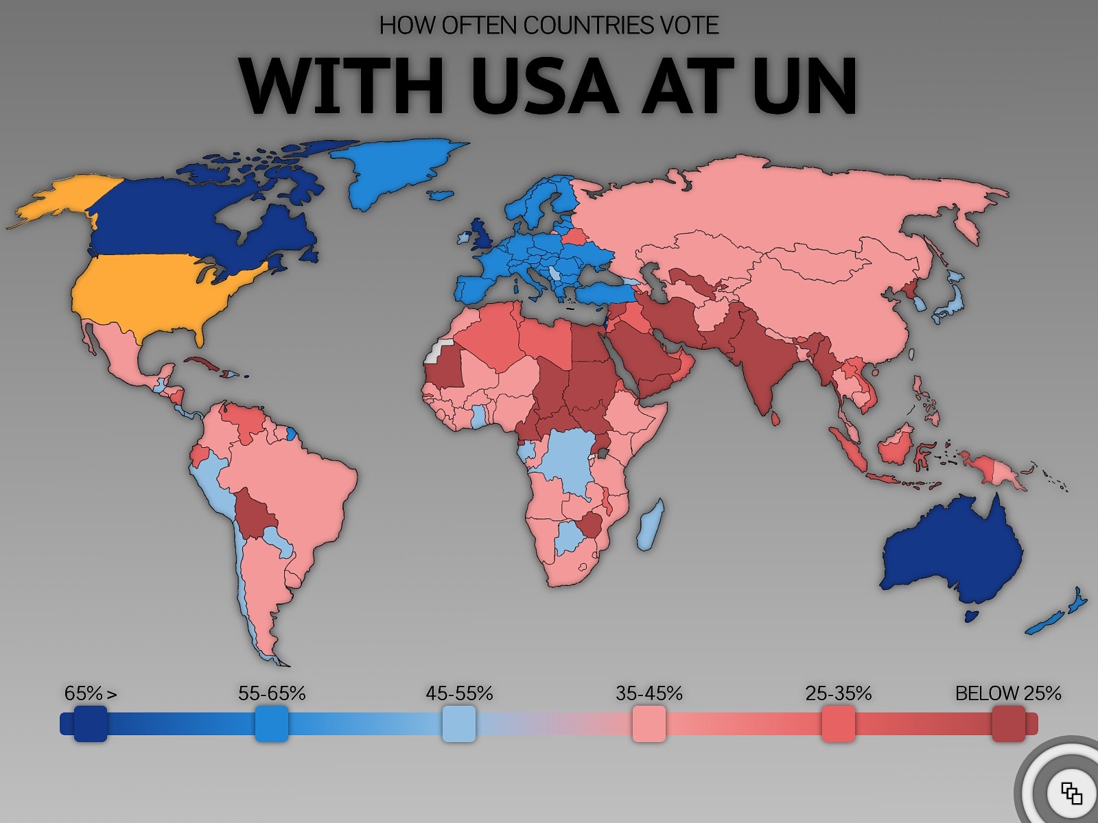 Jak często kraje głosują z USA w ONZ