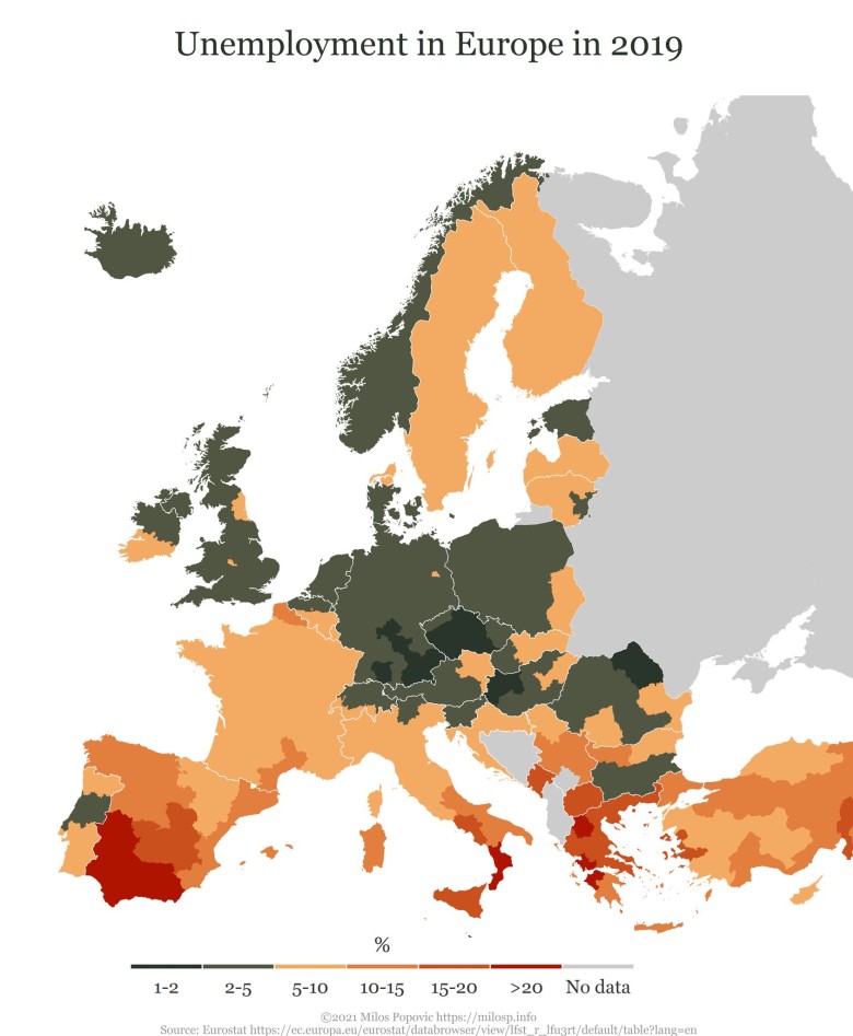 Bezrobocie w Europie w 2019 roku